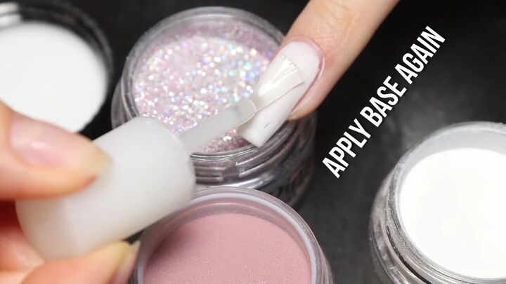 3 easy dip powder nail ideas french glitter ombre marble nails, Creating a white base for the marble nail art