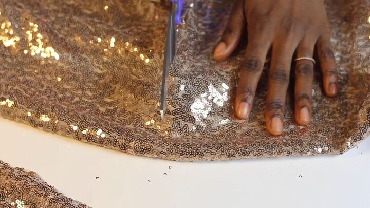 how to make a glittery gucci inspired diy turban headband, Cutting two pieces of fabric for the headband