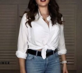 how to style a white blouse 8 styling tips cute outfit ideas, How to tie a button down blouse