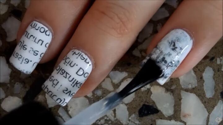 have you read today s headlines newspaper nails are so easy to do, Applying a top coat over the newspaper nails