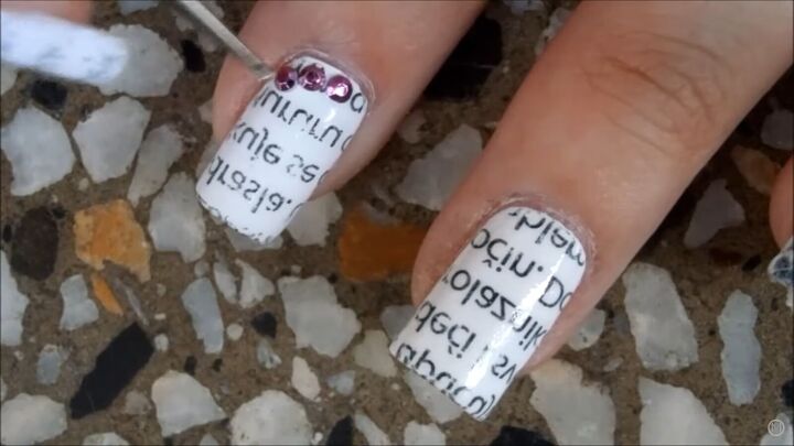 have you read today s headlines newspaper nails are so easy to do, Placing the rhinestones onto the nails