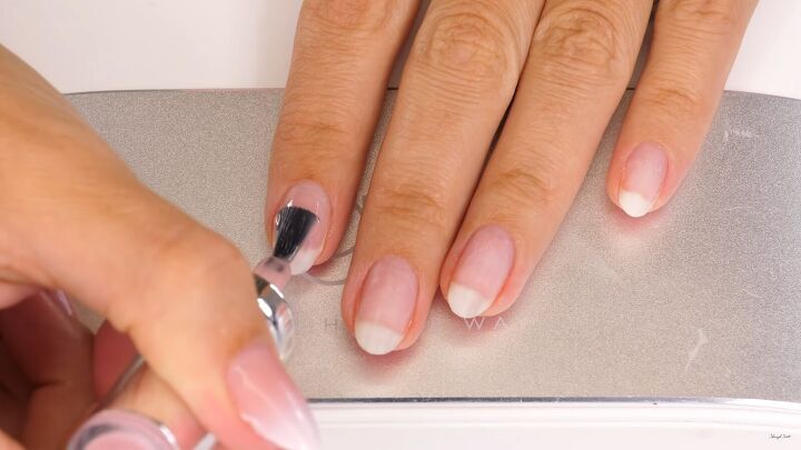 how to do elegant classy baby boomer nails at home, Applying gel polish to nails