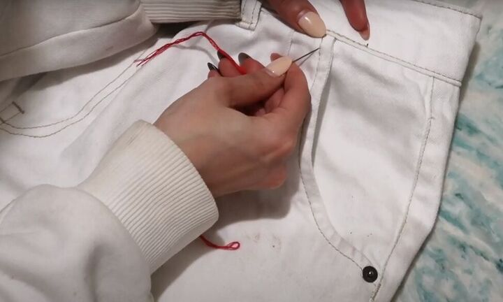 how to embroider clothes by hand using 3 basic stitches, Adding cross stitch embroidery detail