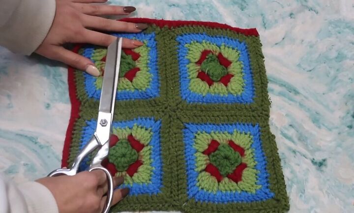 got an old crochet blanket try out this granny square bag tutorial, Cutting up a granny square blanket