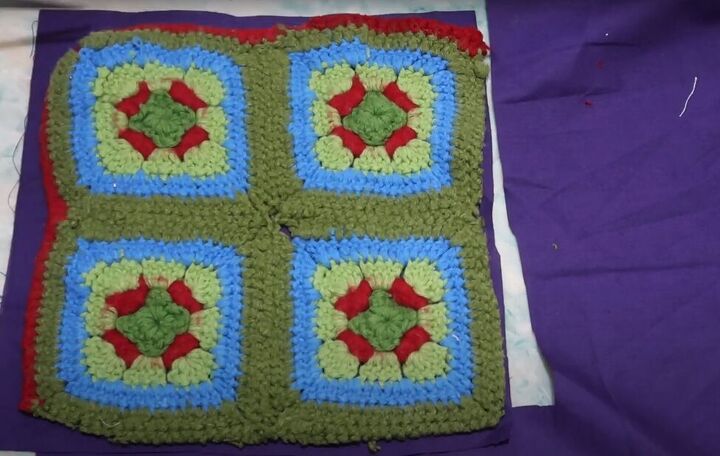 got an old crochet blanket try out this granny square bag tutorial, Using the squares as a pattern for the lining