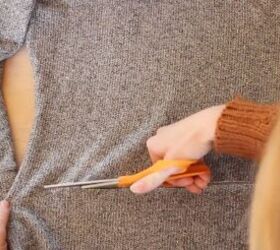 how to make a diy cropped sweater fix an unflattering fit, Cutting the front of the sweater