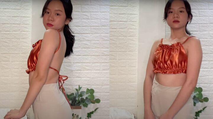 2 sexy backless diy satin tops you can make quickly easily, DIY satin crop top from the front and back
