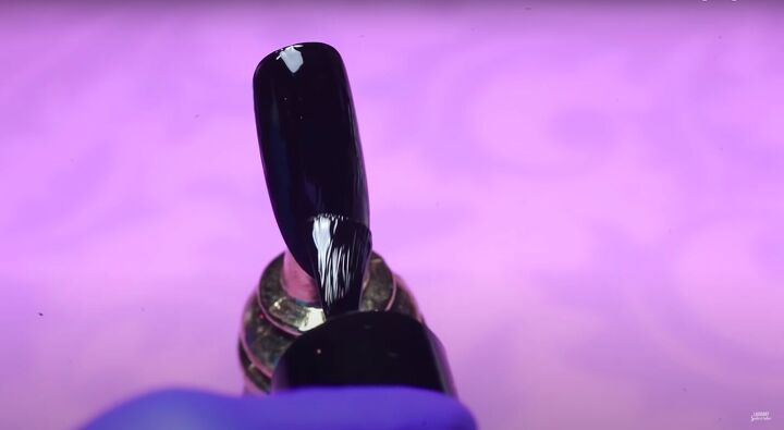 how to do funky neon smoke nail art using 3 different methods, Applying black gel nail polish