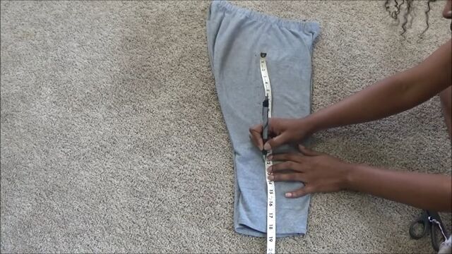 how to make braided leggings no sew cutting weaving diy, Measuring one inch spaces along the sides