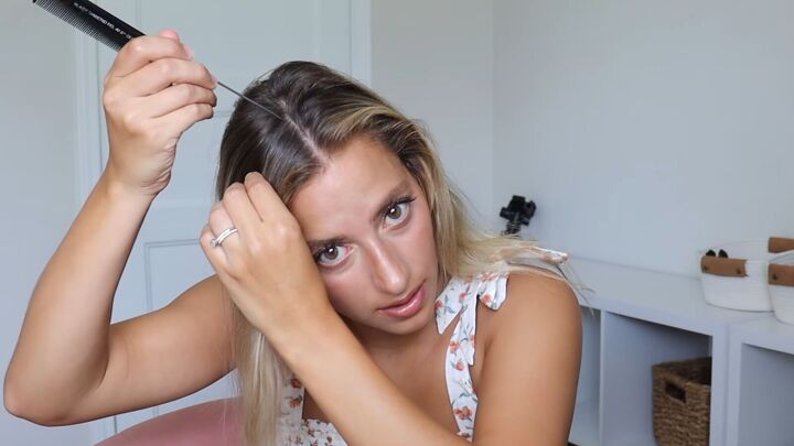 keep hair neat looking cute with this easy headband braid tutorial, Parting hair down the sides