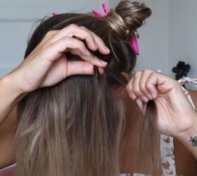 keep hair neat looking cute with this easy headband braid tutorial, Splitting hair on the left side