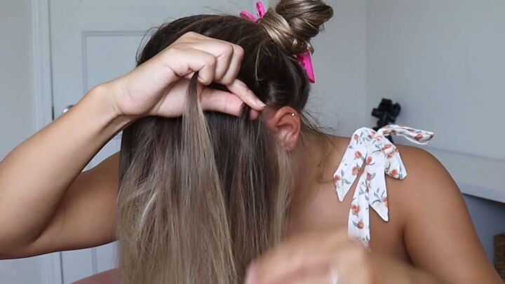 keep hair neat looking cute with this easy headband braid tutorial, Crossing the front section over the back