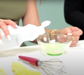how to make all natural diy nail polish remover at home, Pouring white vinegar into the lemon juice