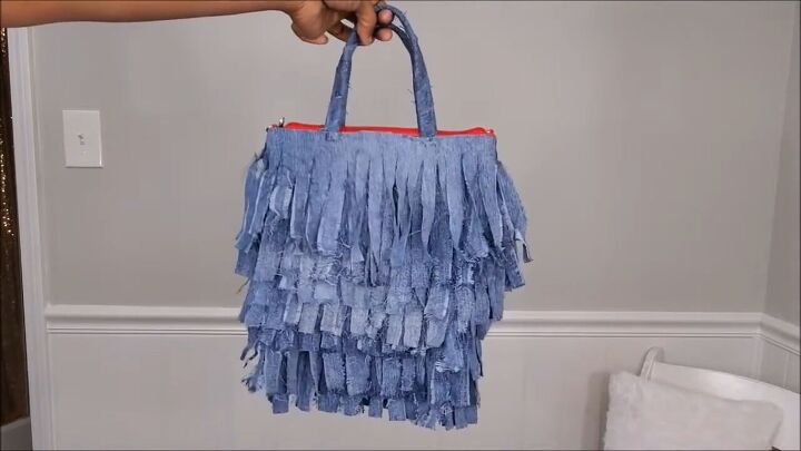 how to make a cute boho style diy fringe purse out of old jeans, DIY fringe purse