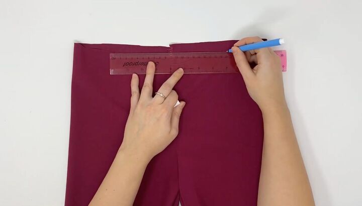 how to make diy v cut workout shorts that flatter your waist, Measuring the v waistband for the shorts