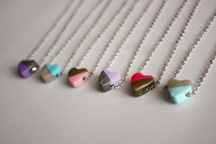 diy hand painted clay heart necklaces