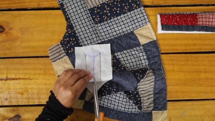 how to make a cozy reversible quilted jacket out of old blankets, Snipping into the lines to cut them open