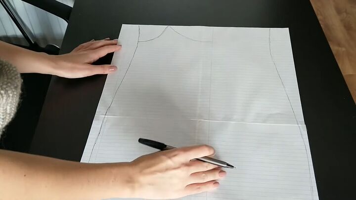 how to make a suspender skirt out of men s pajama pants, Freehand drawing a pattern for the suspenders