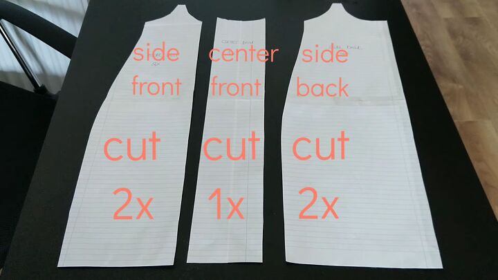 how to make a suspender skirt out of men s pajama pants, Paper pattern pieces for the suspender skirt