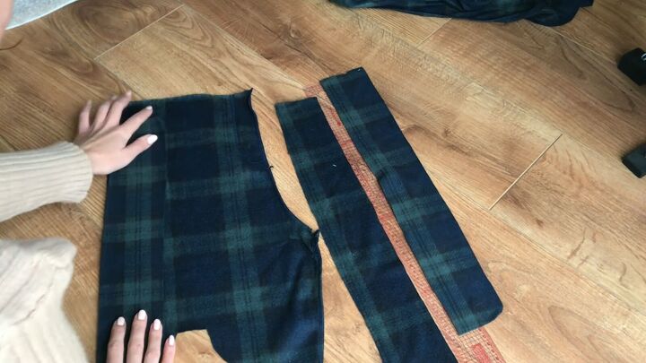 how to make a suspender skirt out of men s pajama pants, Cutting strips of fabric for the suspenders