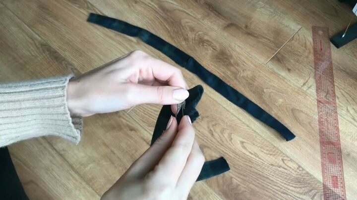 how to make a suspender skirt out of men s pajama pants, Flipping the fabric right sides out