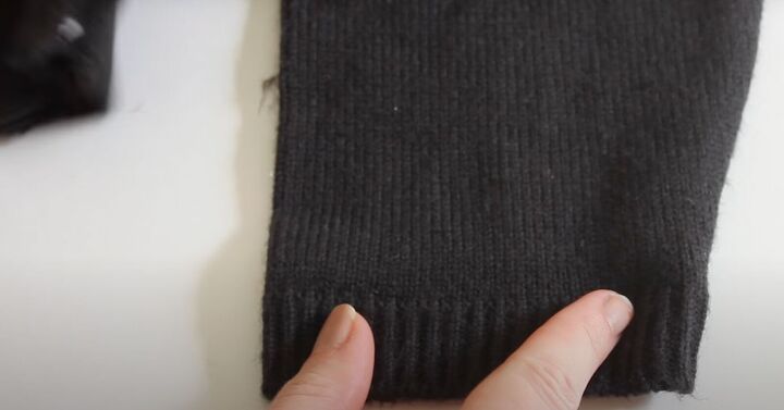 how to make a diy blanket poncho sweater mittens for winter, Cutting the cuff off the sweater