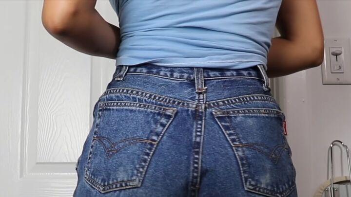 how to take in jeans the proper way for a perfect fit, Finished jeans at the back