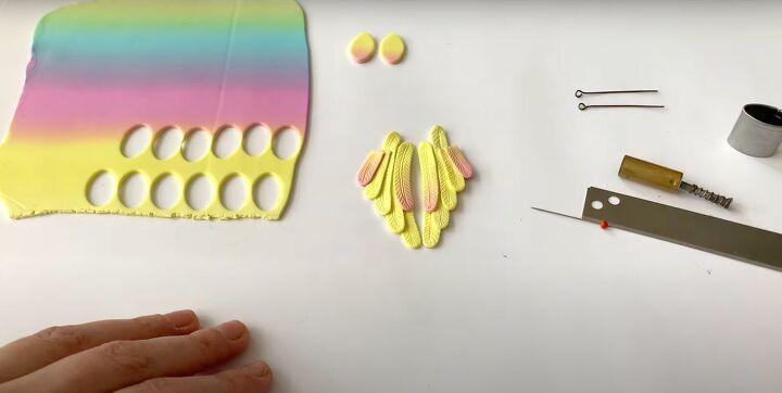 how to make polymer clay wing earrings in angelic rainbow colors, Polymer clay angel wings tutorial