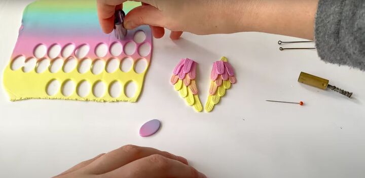 how to make polymer clay wing earrings in angelic rainbow colors, Making polymer clay angel wings
