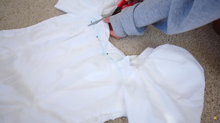 thrift store wedding dress transformation how i altered my own gown, Cutting the neckline of a wedding dress