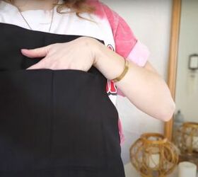 how to sew an overall dress without a pattern in 6 simple steps, Sewing a pocket to the front of the overalls