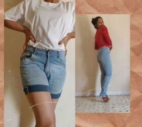 how to make cut off jean shorts skirts super easy tutorial, DIY shorts from jeans