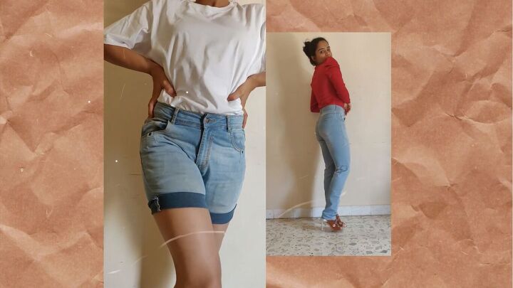 how to make cut off jean shorts skirts super easy tutorial, DIY shorts from jeans