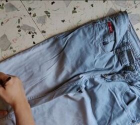 how to make cut off jean shorts skirts super easy tutorial, Marking the jeans ready to cut