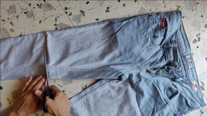 how to make cut off jean shorts skirts super easy tutorial, DIY mini skirt from jeans