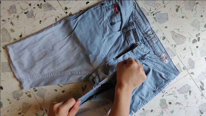 how to make cut off jean shorts skirts super easy tutorial, How to make a denim skirt out of jeans