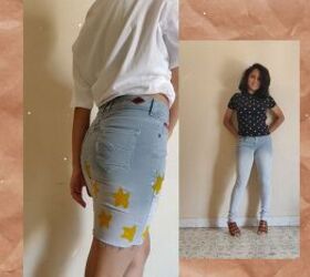 how to make cut off jean shorts skirts super easy tutorial, DIY denim skirt