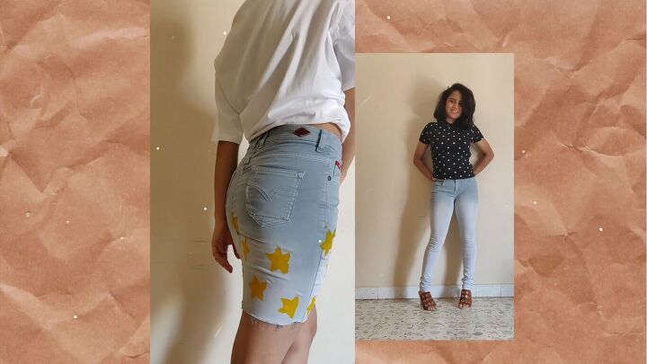 how to make cut off jean shorts skirts super easy tutorial, DIY denim skirt
