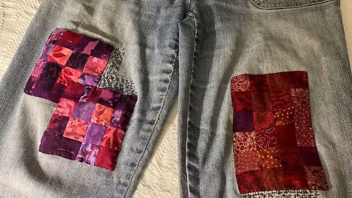 how to sew decorative patches on jeans to cover holes look cute, Cute DIY patches sewn onto jeans
