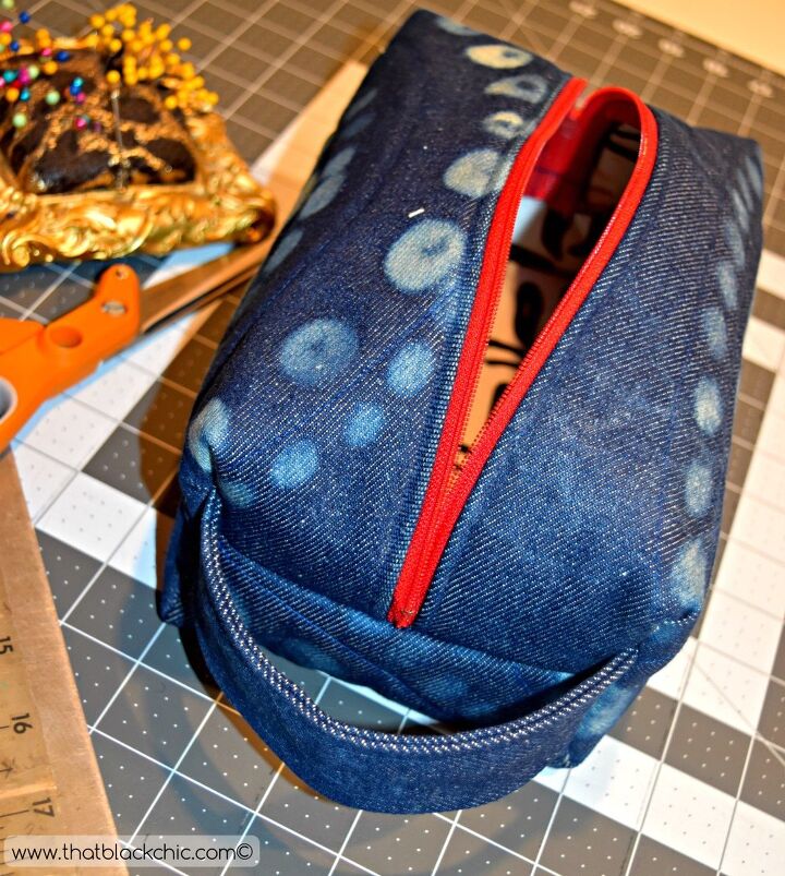 another diy square cosmetic bag with denim lips this time tutorial