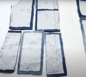 old jeans need an upcycle try this cute patchwork denim top diy, Making a patchwork top from old jeans