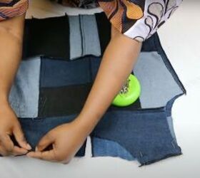 old jeans need an upcycle try this cute patchwork denim top diy, Pinning the DIY denim top