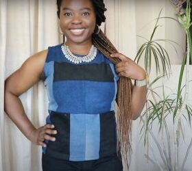 old jeans need an upcycle try this cute patchwork denim top diy, Patchwork denim top DIY