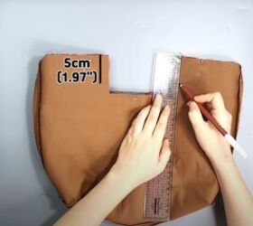 how to sew a cute plaid purse perfect for fall and winter, Marking where the handle area will go
