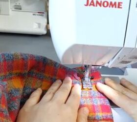 how to sew a cute plaid purse perfect for fall and winter, Topstitching the DIY purse