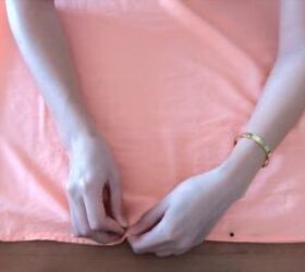how to make a cute diy off the shoulder top out of an old flowy skirt, Pinning the hems to align the skirt layers