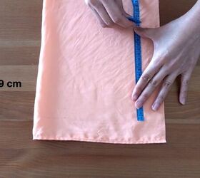 how to make a cute diy off the shoulder top out of an old flowy skirt, Marking the ruffles for the sleeves