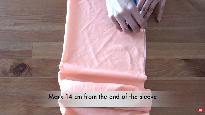 how to make a cute diy off the shoulder top out of an old flowy skirt, Measuring and marking the ruffle placements