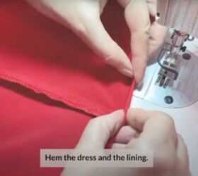 how to sew a romantic vintage inspired puff sleeve dress, Hemming the puff sleeve dress