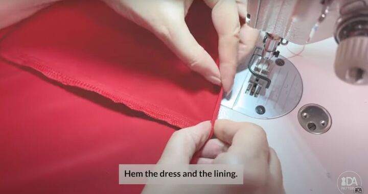 how to sew a romantic vintage inspired puff sleeve dress, Hemming the puff sleeve dress